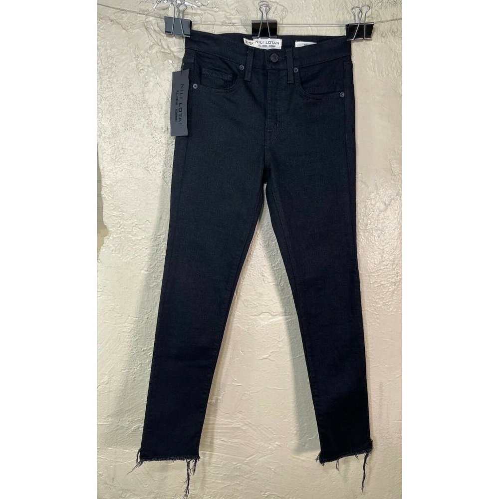 NWT $345 Nili Lotan High Rise Skinny Jeans‎ Jet Black Womens Size 24 Made USA